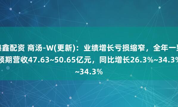 臻鑫配资 商汤-W(更新)：业绩增长亏损缩窄，全年一致预期营收47.63~50.65亿元，同比增长26.3%~34.3%